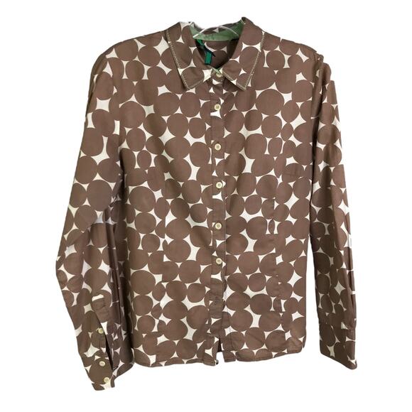 Boden Button Down Shirt Womens Size 12 Brown Dotted Long Sleeve - Picture 1 of 7